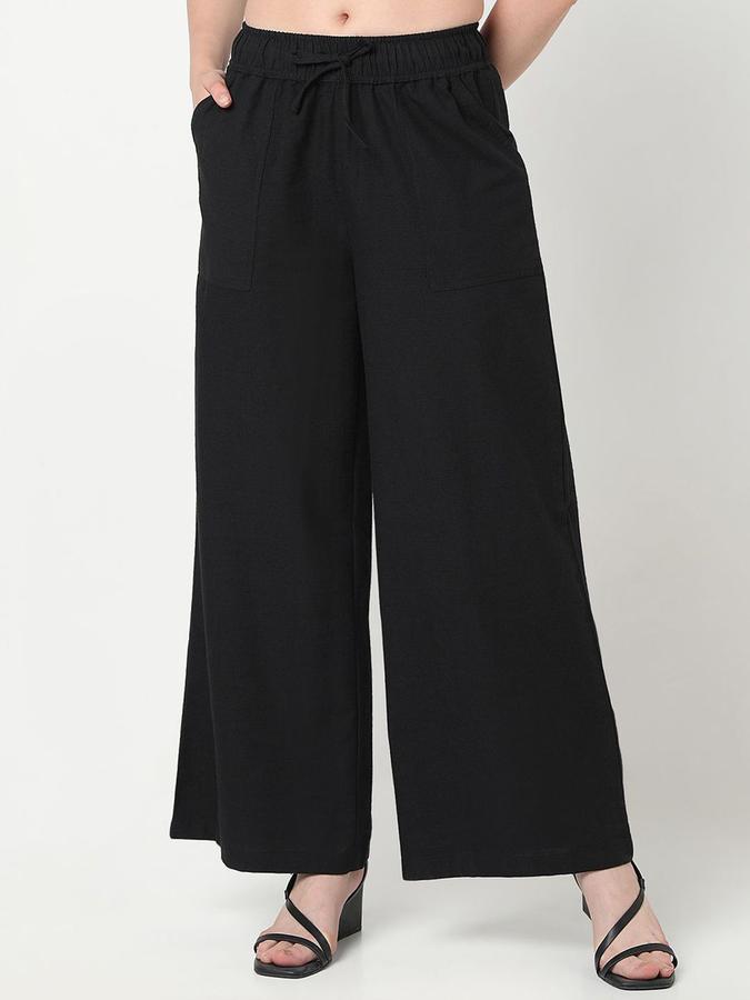 R&B Women Black Solid Regular Fit Trousers