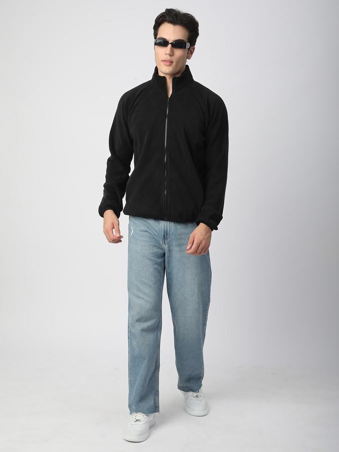 Men Fleece Regular Fit High Neck Zip Up Sweatshirt