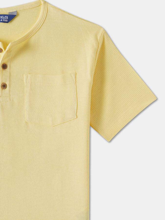 Boys Cotton Regular Fit Henley Neck Solid T-shirt
