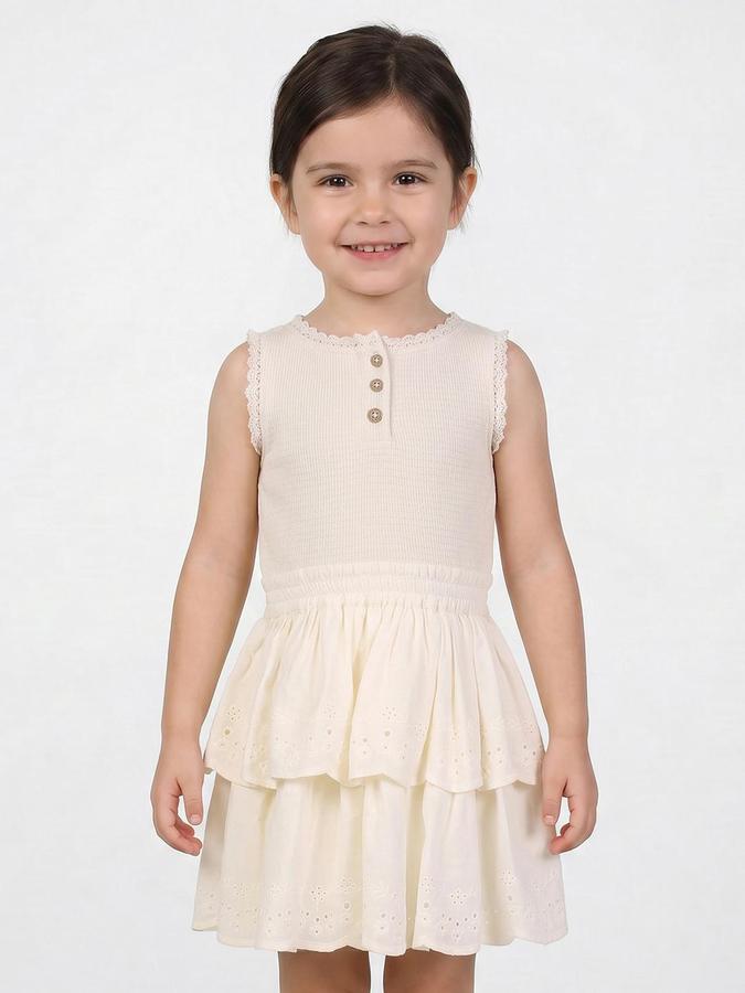 R&B Beige Cotton Textured Girls Dresses