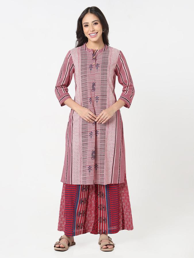 R&B Women's ethnic mandarin collar printed kurta with pallazo set  image number 1
