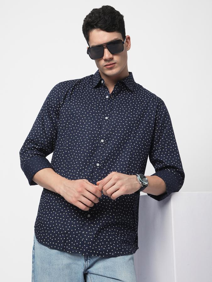 Men Cotton Regular Fit Point Collar Printed Shirt