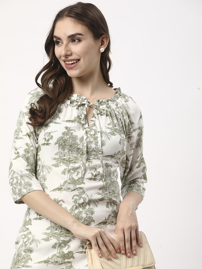 Women Poly Blend Regular Fit Tie-Up Neck Printed Kurta