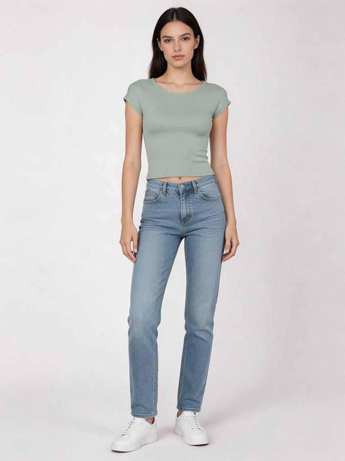 R&B Green Solid Women Fitted Top 