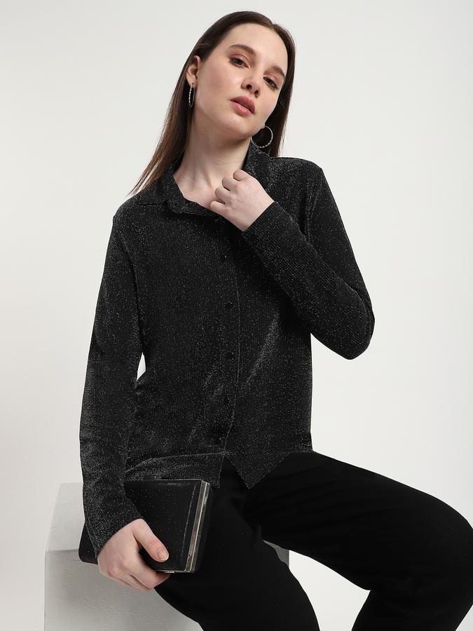 R&B Women Black Textured Cardigan