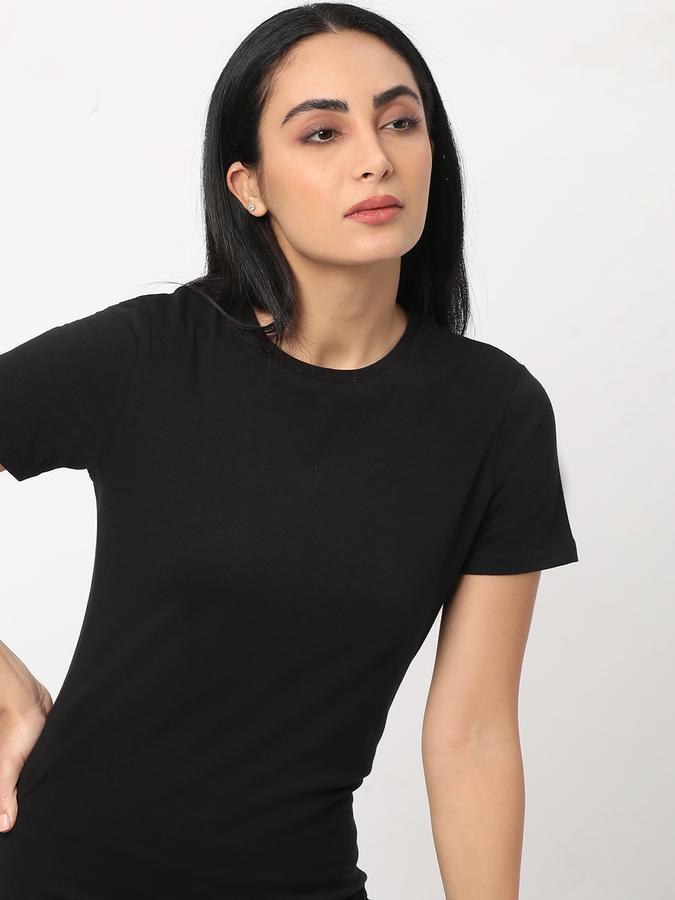 Women Cotton Relaxed Fit Crew Neck Solid T-shirt