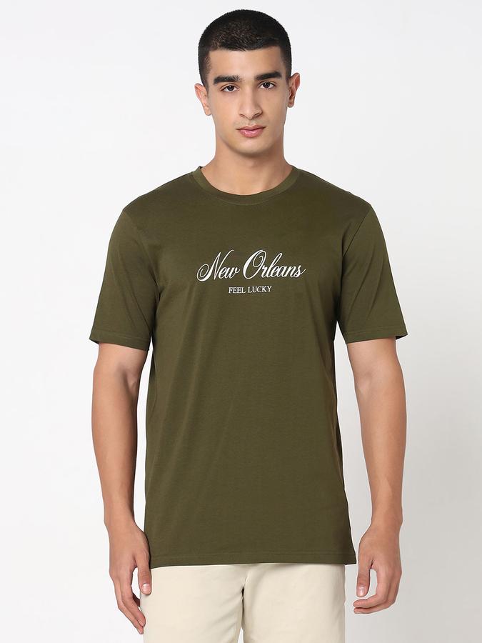R&B Men's Olive Printed T-Shirt