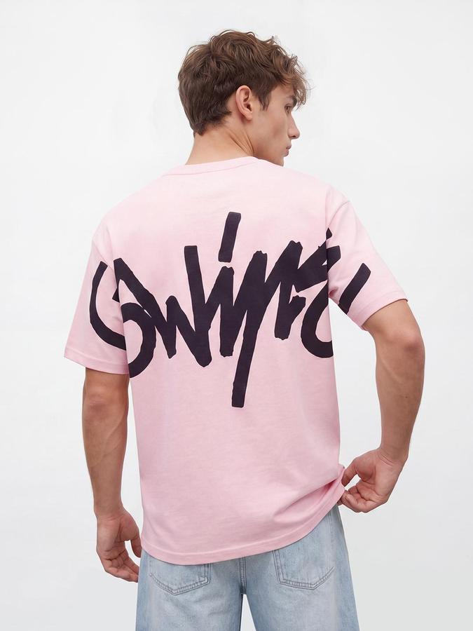 R&B Men Pink Graphic Back Print Pure Cotton Short Sleeves Tshirt