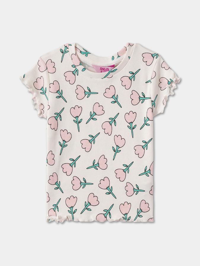 Girls Floral Regular Fit Short Sleeve Crew Neck T-Shirt