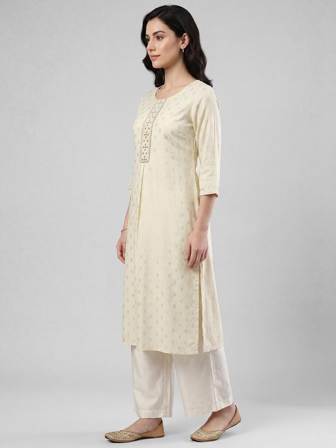 R&B White Printed Women Three-Quarter Sleeves Round Neck Kurta