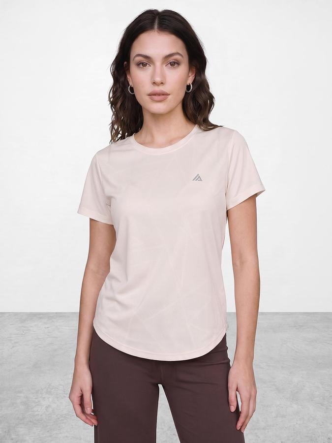 R&B Women Off White Self Design Round Neck Short Sleeves T-Shirt