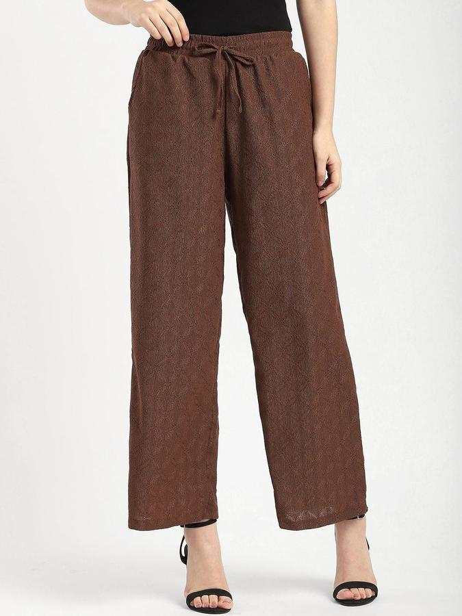 R&B Women Brown Self Design Regular Fit Trousers