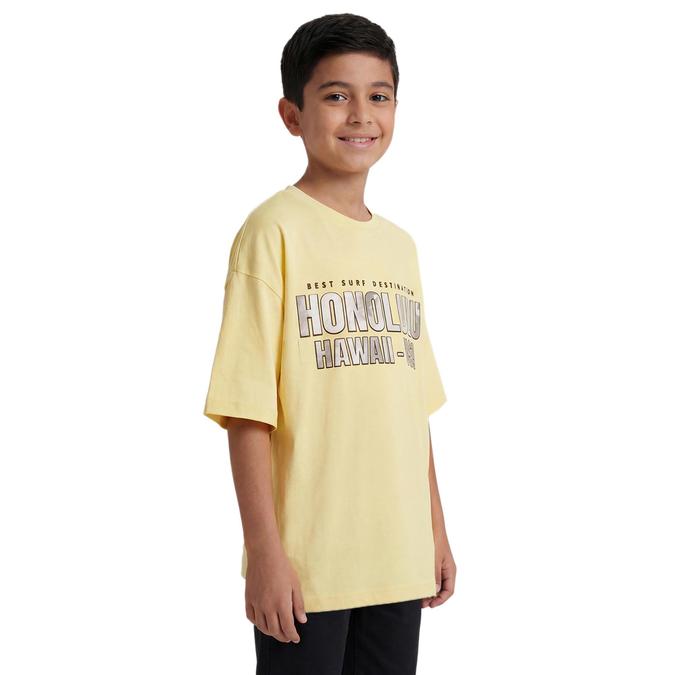 R&B Boy Yellow Cotton Printed Round Neck T-Shirt