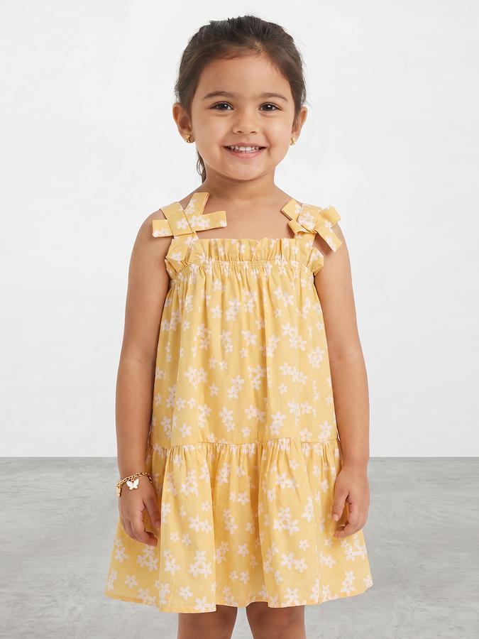 R&B Girl Yellow  Floral Print Pure Cotton Sleeveless A-Line Dress