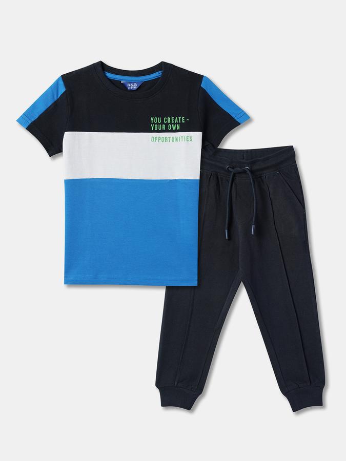 Boys Colorblock T-shirt with Trousers Fashion Set