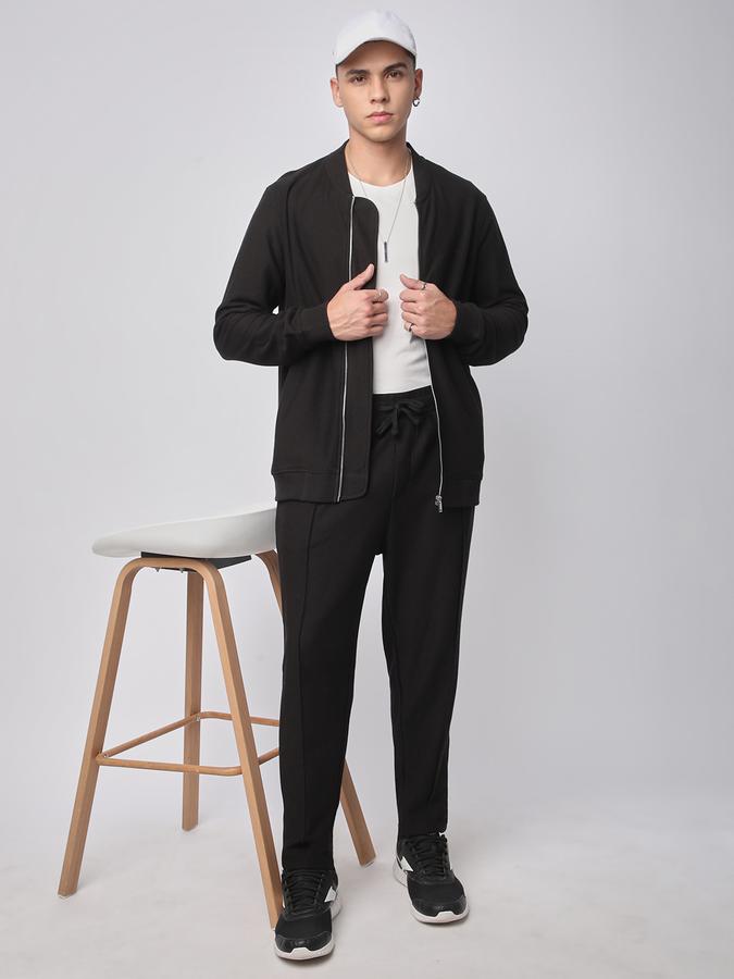 Men Cotton Blend Regular Fit Drawstring Waist Open Hem Trackpants