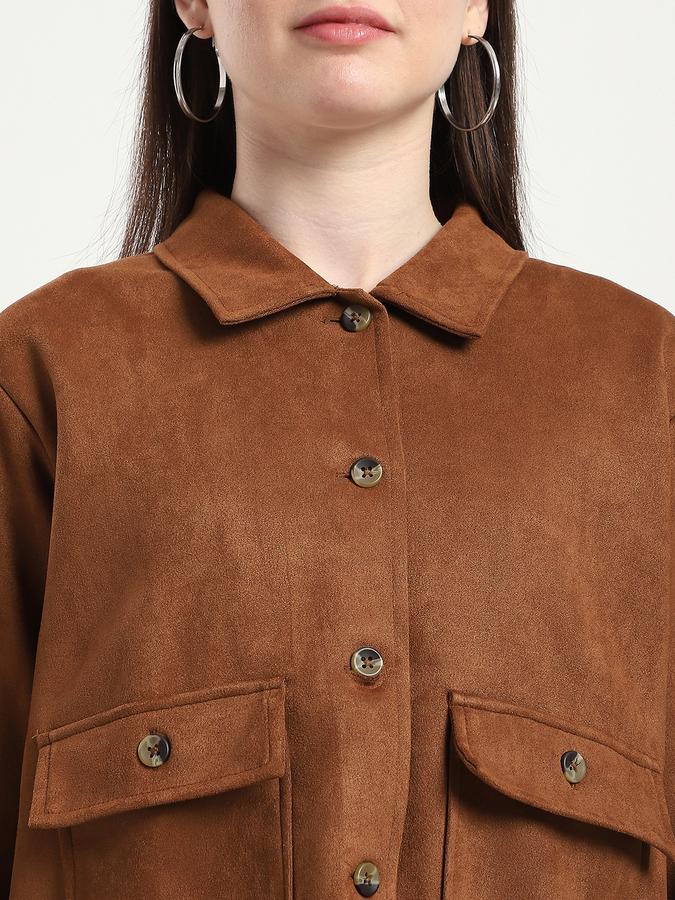 Women Suede Regular Fit Shacket Button Front Jacket