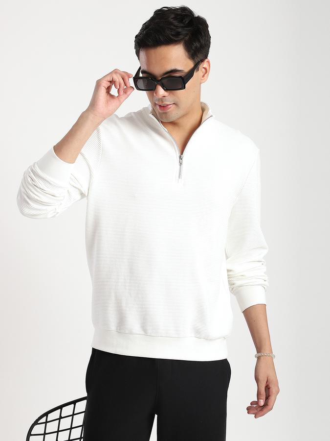 Men Cotton Blend Regular Fit Quarter Zip Solid Sweatshirt