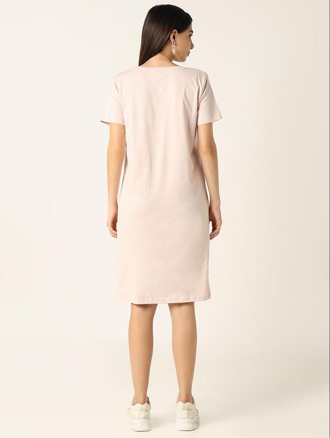 R&B Womens Pink Knee Length Printed Night Dress