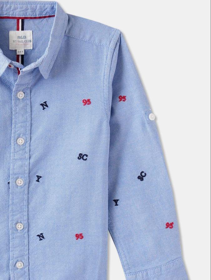 R&B Boys Blue Long Sleeves Textured Shirt