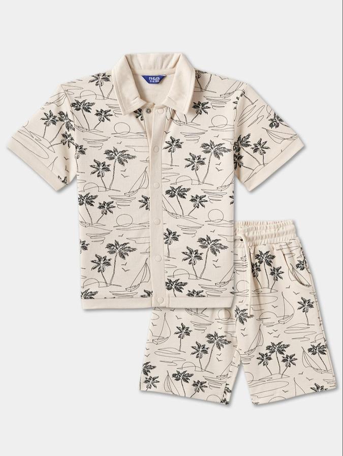 R&B Beige Printed Boys Clothing Set