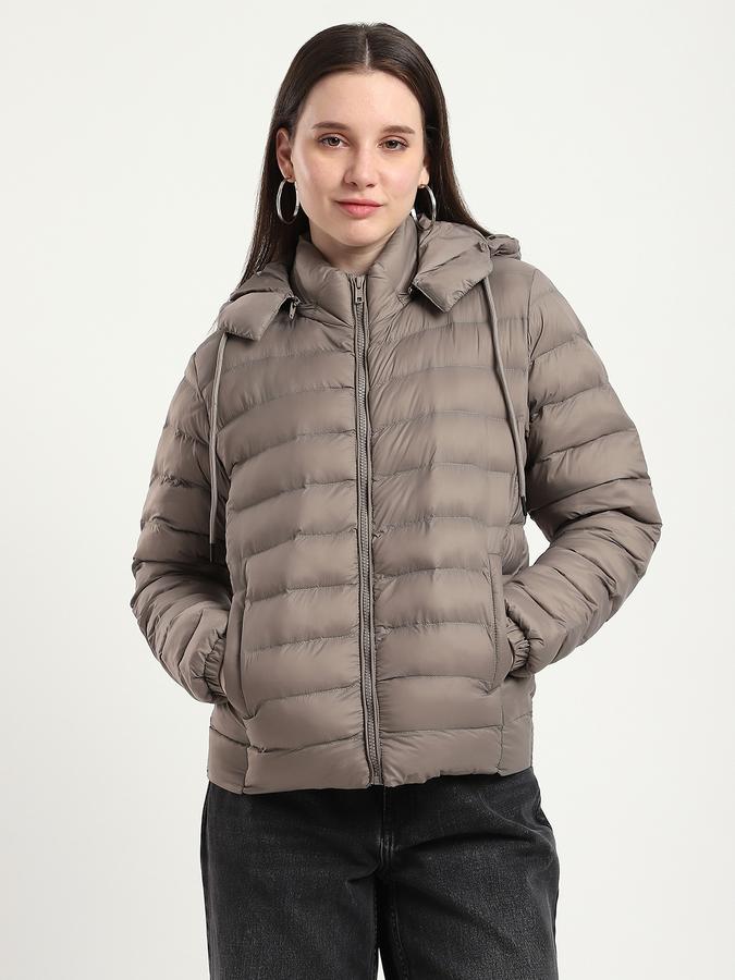 R&B Women Grey Solid Puffer Jacket