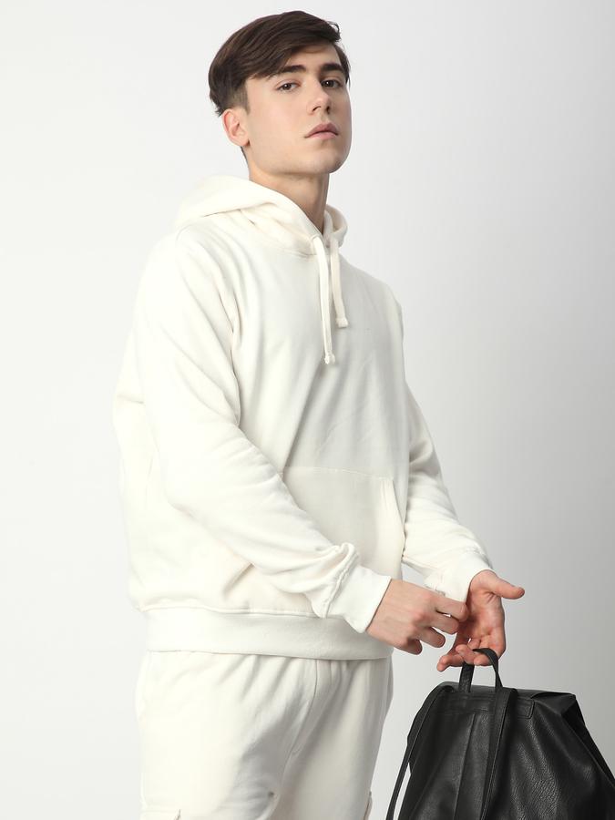 Men Fleece Regular Fit Hooded Solid Sweatshirt