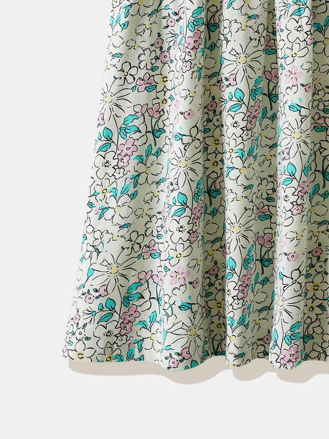 Girls Cotton Regular Fit Round Neck Ruffled Dress