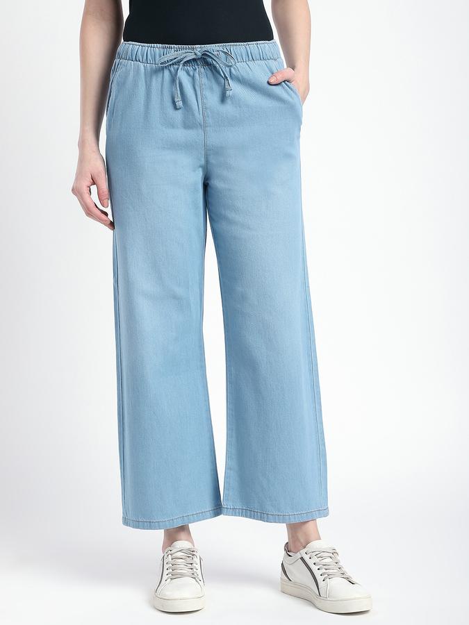 Women Cotton Wide Leg Mid Rise Solid Pants