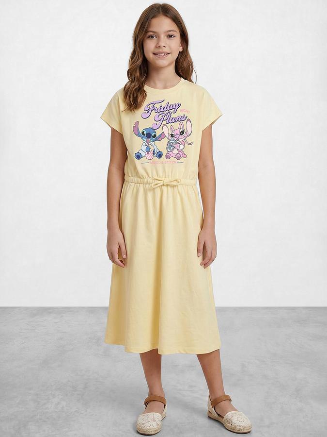 R&B Yellow Cotton Printed Girls Dresses