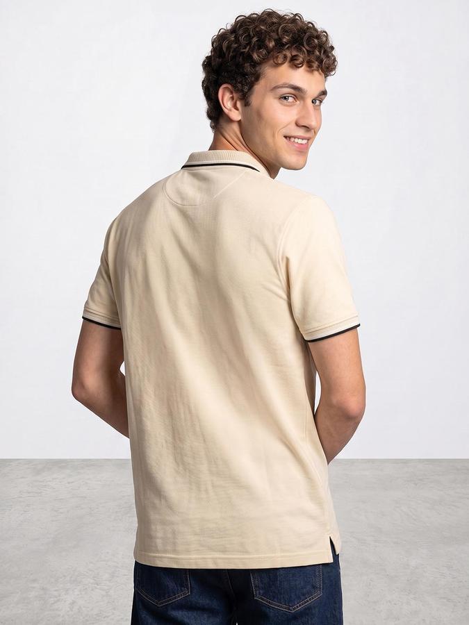 R&B Men Yellow Textured Short Sleeves Polo Collar T-Shirt