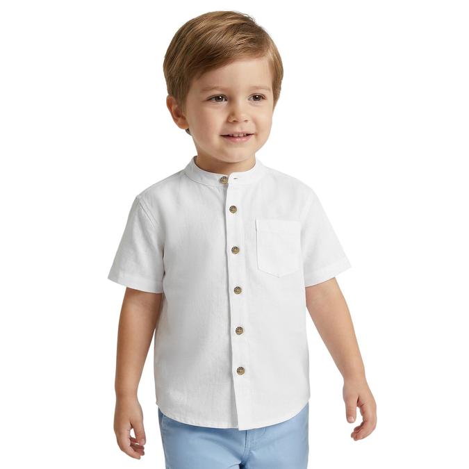 R&B White Solid Boys Mandarin Collar Short Sleeves Shirt 