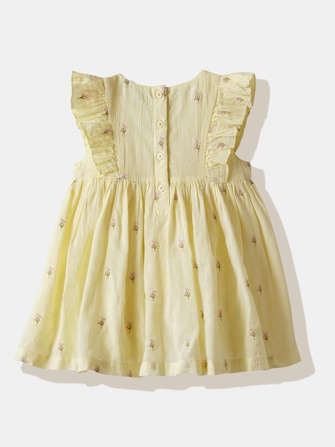 Girls Cotton A-Line Round Neck Ruffled Dress