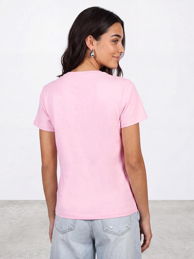 R&B Women Baby Pink Solid Short Sleeves Soft Touch Tshirt