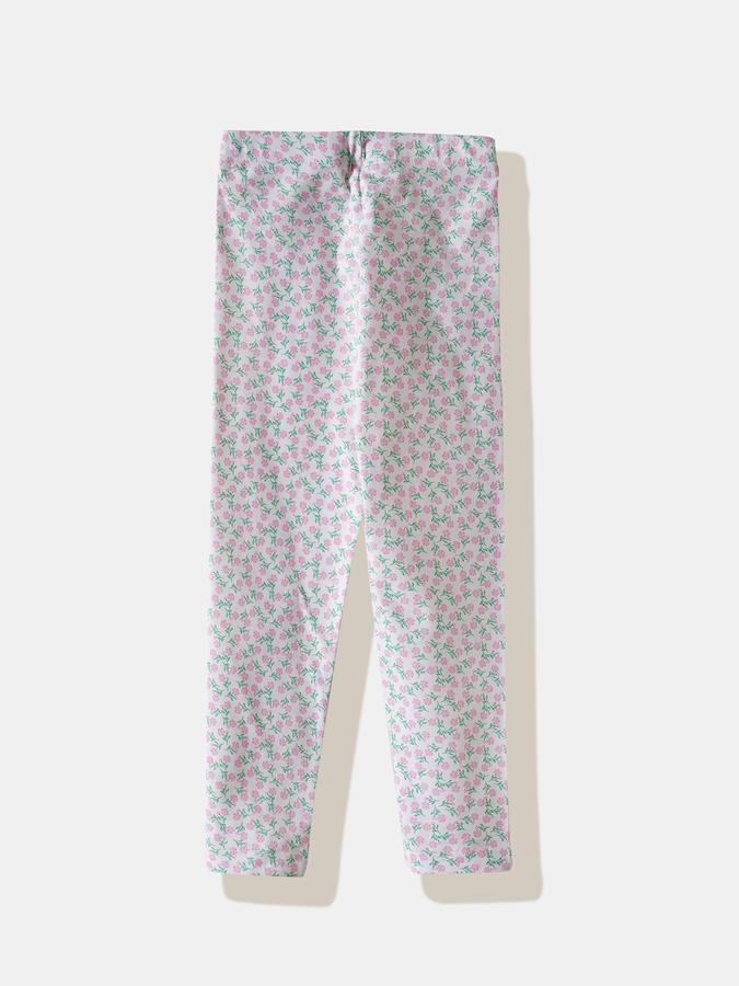 Girls Cotton Blend Skinny Fit Elastic Waist Printed Leggings