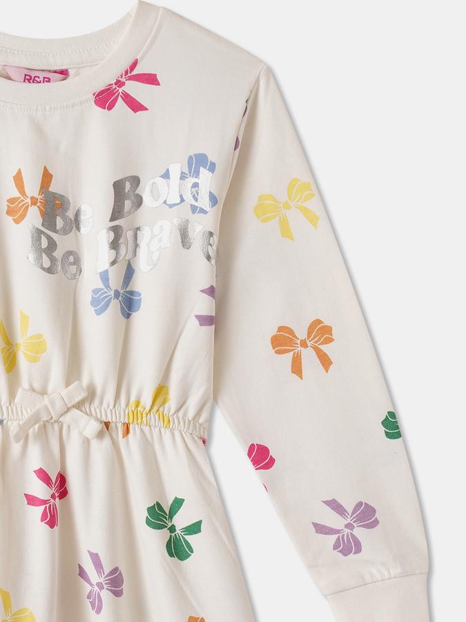 Girls Cotton A-Line Round Neck Printed Dress