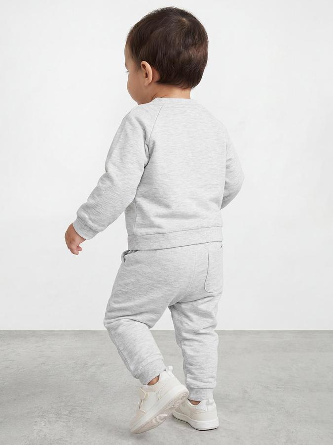 R&B Boys Grey Melange Printed Long Sleeves Round Neck Sweatshirt& Joggers Set 