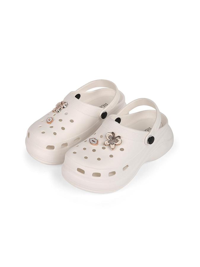 R&B Women Off-White Butterfly Embellished Clogs 