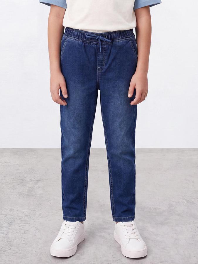 R&B Boys Blue Solid Regular Fit Jeans with Elasticated Waist