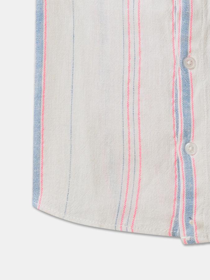 Boys Striped Relaxed Fit Shirt with Patch Pocket image number 3