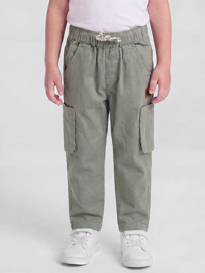 R&B Olive Solid Boys Mid-Rise Regular Fit Trouser
