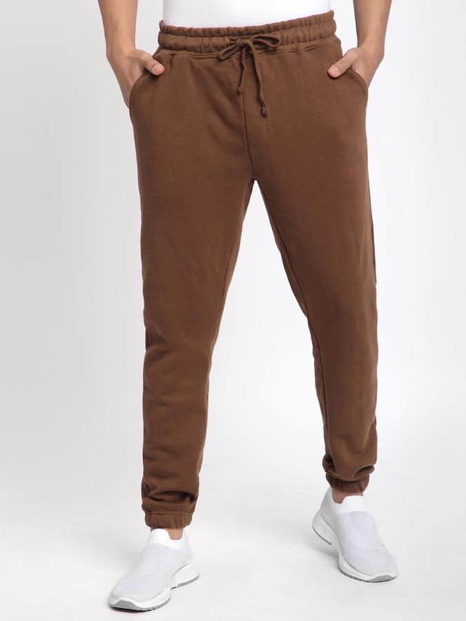 Men Cotton Regular Fit Drawstring Waist Cuffed Hem Trackpants
