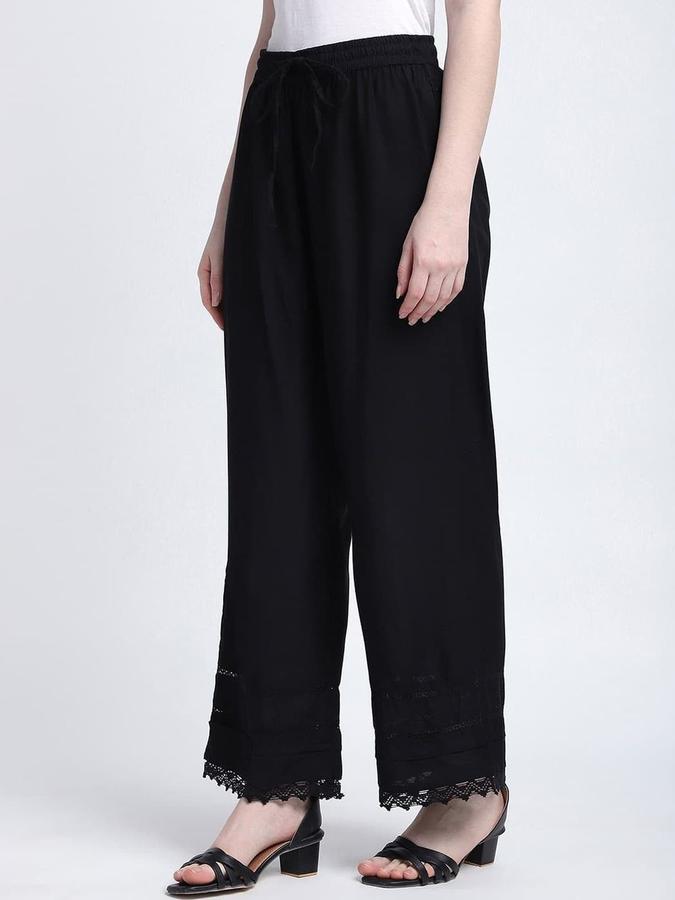 R&B Women Black Solid Relaxed Fit Pants
