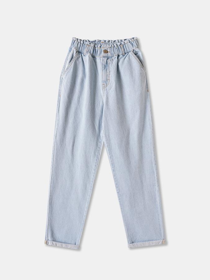 Girls Denim Regular Fit Paperbag Waist Washed Jeans