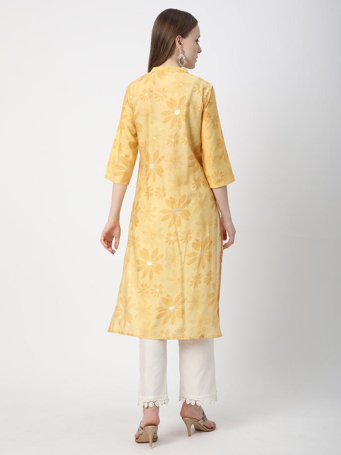 Women Poly Blend Regular Fit Mandarin Collar Printed Kurta