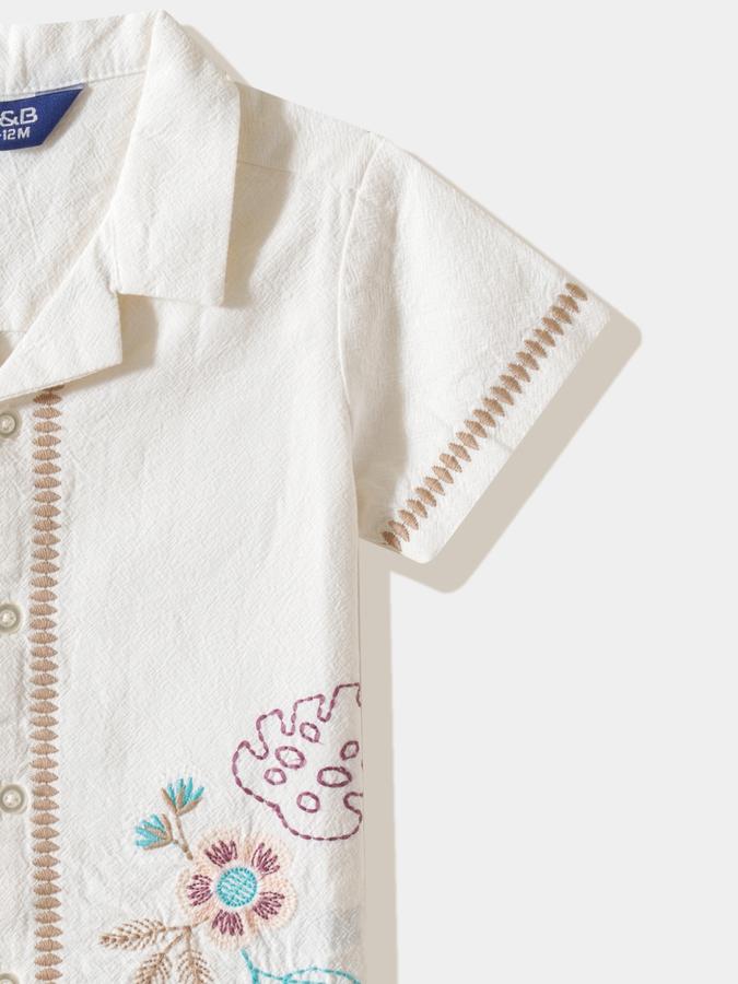 Boys Cotton Regular Fit Short Sleeve Embroidered Shirt