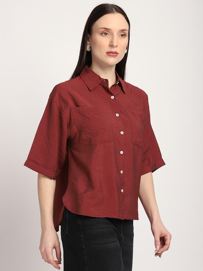 Women Modal Relaxed Fit Collar Half Sleeve Solid Shirt