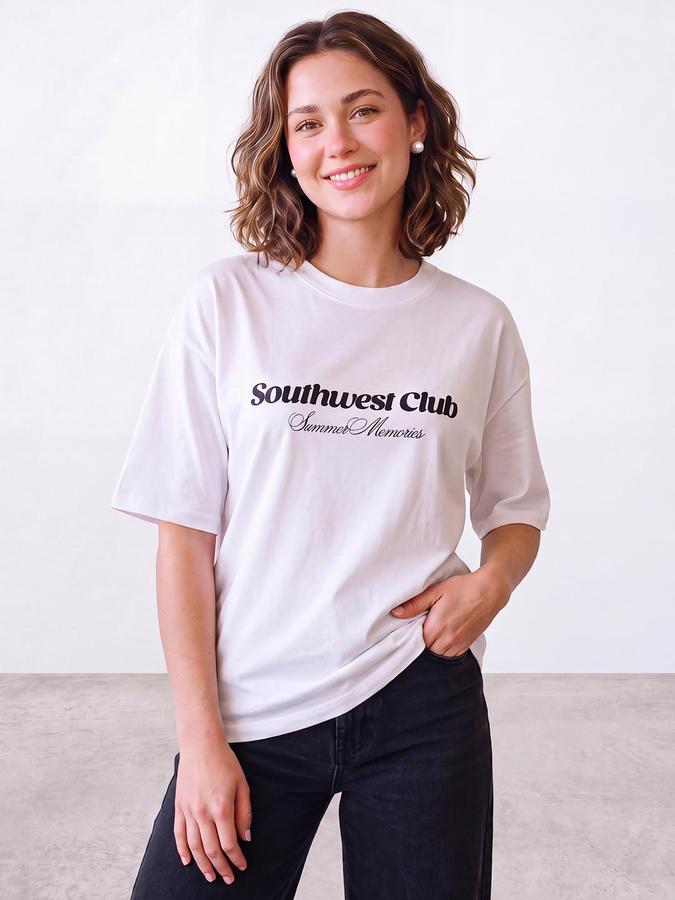 R&B Women Ivory Typography Pure Cotton Round Neck Short Sleeves T-Shirt