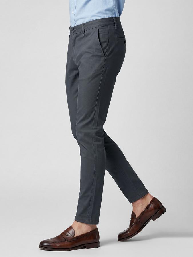 R&B Grey Solid Men Mid-Rise Slim Fit Trouser