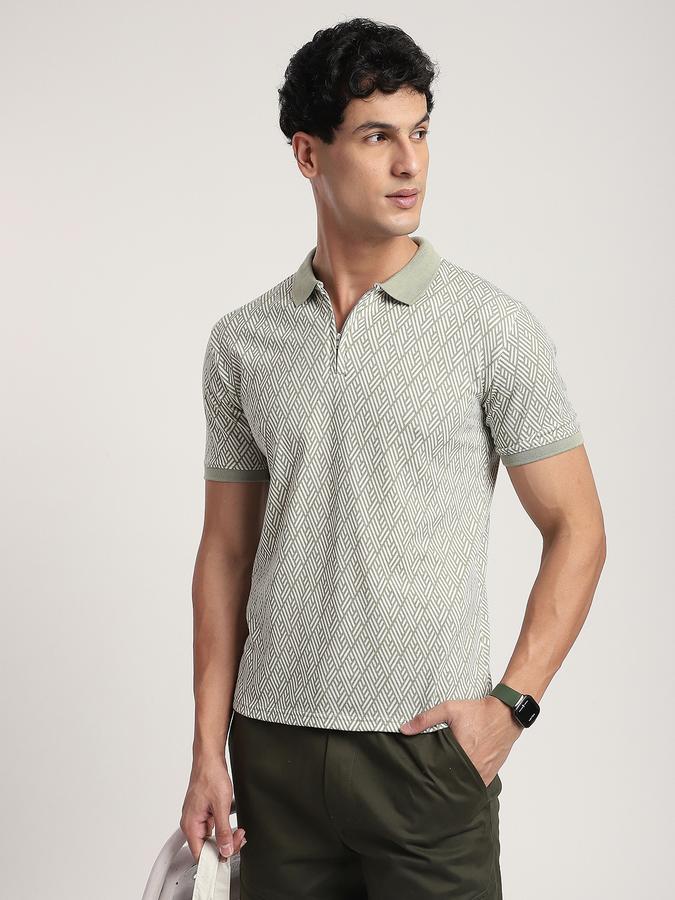 Men Cotton Regular Fit Polo Neck Floral T-shirt